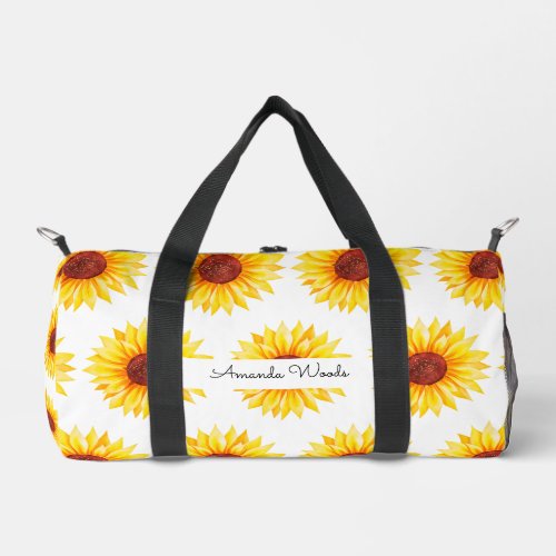 Sunflower Yellow White Floral Duffle Bag