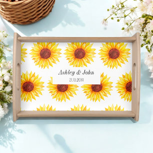 Sunflower Yellow White Floral Fall Serving Tray