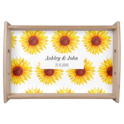 Sunflower Yellow White Floral Fall Serving Tray