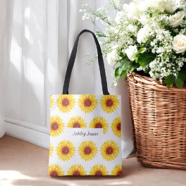 Sunflower Yellow White Floral Tote Bag
