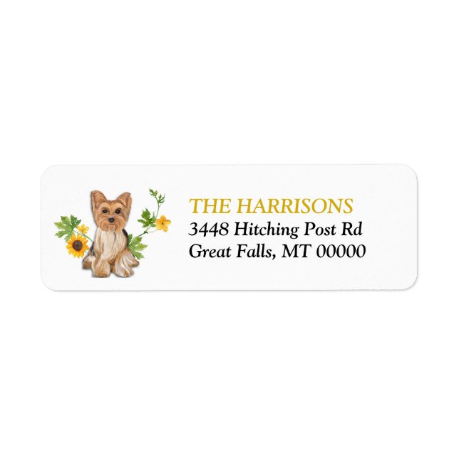 Sunflower Yellow Yorkshire Terrier Label (Front)