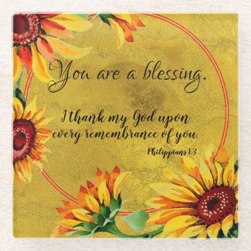 Sunflower You are a Blessing with KJV Scripture Glass Coaster