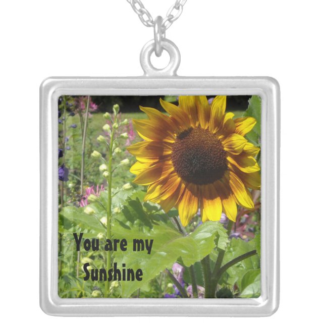 Sunflower You are my Sunshine Silver Plated Necklace (Front)