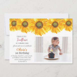 Sunflowers 1st First Birthday Girl Photo Floral Invitation