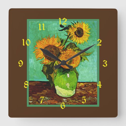 Sunflowers 3 by Vincent van Gogh Square Wall Clock