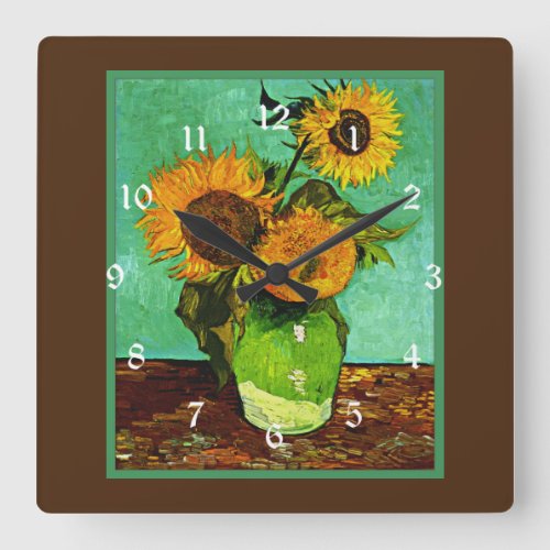 Sunflowers 3 by Vincent van Gogh Square Wall Clock