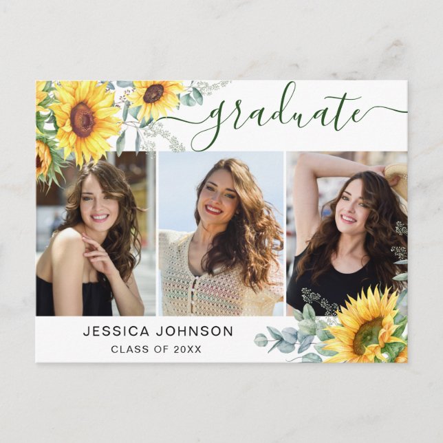 Sunflowers 3 PHOTO Graduation Party Invitation Postcard (Front)