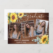 Sunflowers 3 PHOTO Graduation Party Invitation Postcard (Front/Back)