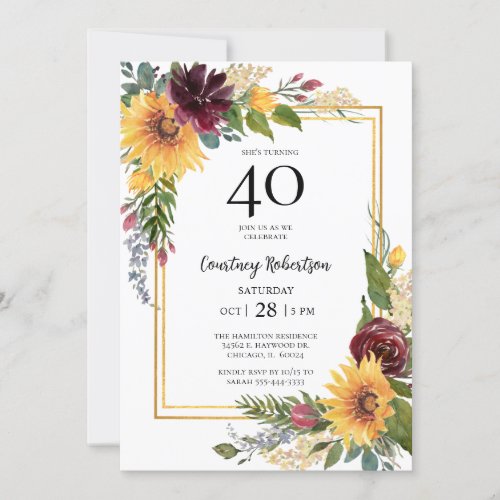 Sunflowers 40th Birthday Invitation