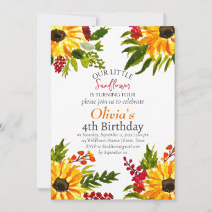 Sunflowers 4th Fourth Birthday Country Floral  Invitation