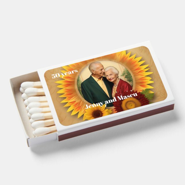Sunflower's 50th Anniversary Golden Wedding Matchboxes (Front Open)