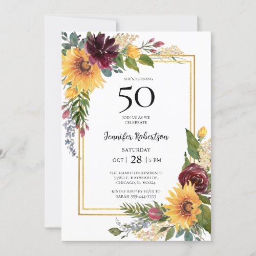 Sunflowers 50th Birthday Invitation