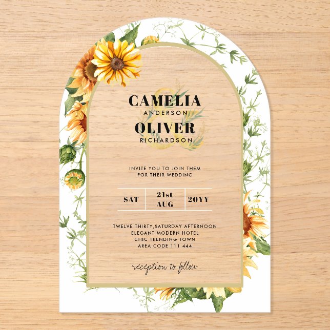 Sunflowers Acrylic Clear Modern Rustic Boho Acrylic Invitations (Front)