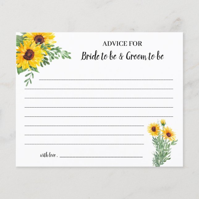Sunflowers Advice for Couple Bridal Shower Card Flyer (Front)