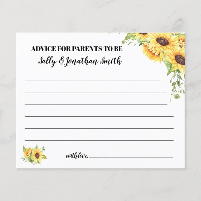 Sunflowers Advice for Mom & Dad Baby Shower card Flyer (Front)