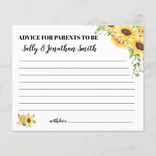 Sunflowers Advice for Mom  Dad Baby Shower card Flyer