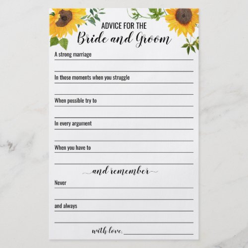 Sunflowers advice for the bride and groom Card Flyer