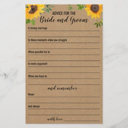 Sunflowers Advice For The Bride And Groom Card Flyer