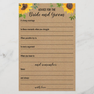 Sunflowers Advice For The Bride And Groom Card Flyer