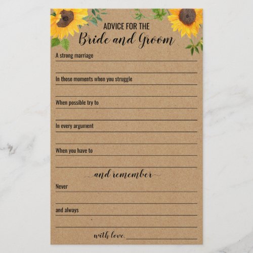 Sunflowers Advice For The Bride And Groom Card Flyer