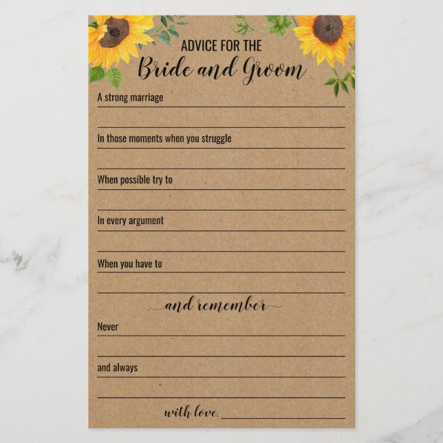 Sunflowers Advice For The Bride And Groom Card Flyer (Front)