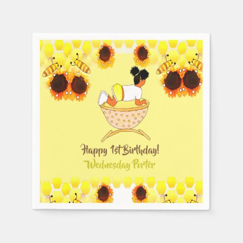 Sunflowers African American Girl Custom  Napkins