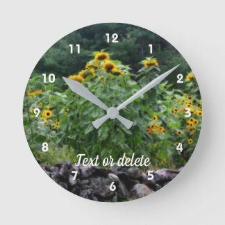 Sunflowers Along Stone Wall Art Personalized Round Clock