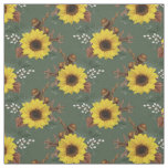 Sunflowers and Acorns on Green Fabric