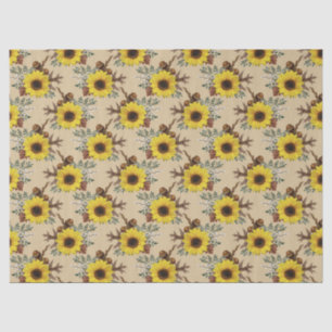Sunflowers and Acorns on Tan Decoupage Tissue Paper