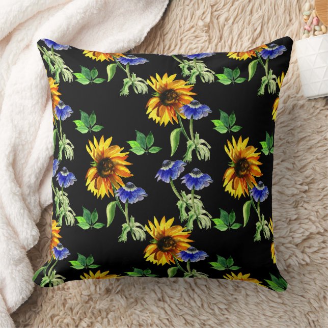Sunflowers And Anemones Throw Pillow (Blanket)