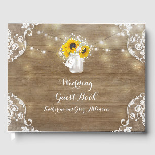 Sunflowers and Baby's Breath Rustic Wood Wedding Guest Book