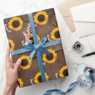 Sunflowers and Barnwood Rustic Personalized Wrapping Paper