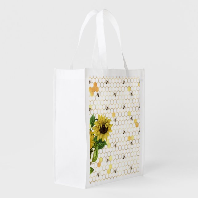 sunflowers and Bee Grocery Bag (Back Side)