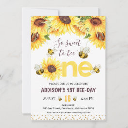Sunflowers And Bees Bee-Day First Birthday Invitation