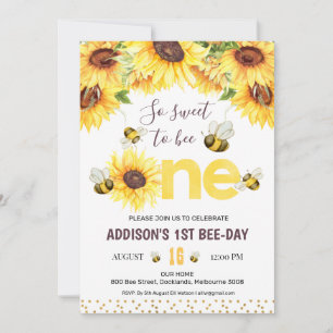 Sunflowers And Bees Bee-Day First Birthday Invitation