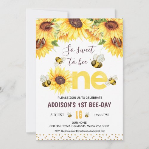Sunflowers And Bees Bee_Day First Birthday Invitation