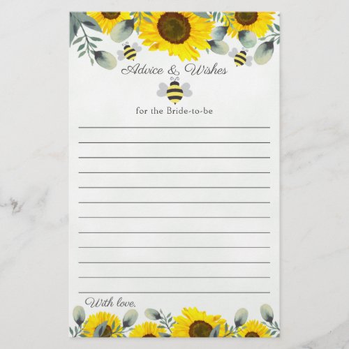 Sunflowers and Bees Bridal Shower Advice Wishes