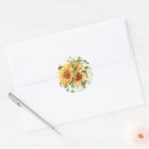 Sunflowers and bees  classic round sticker