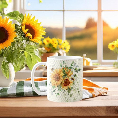 Sunflowers and bees coffee mug