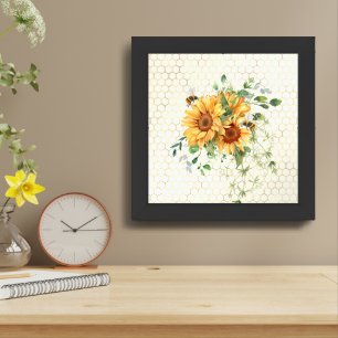 Sunflowers and bees framed art
