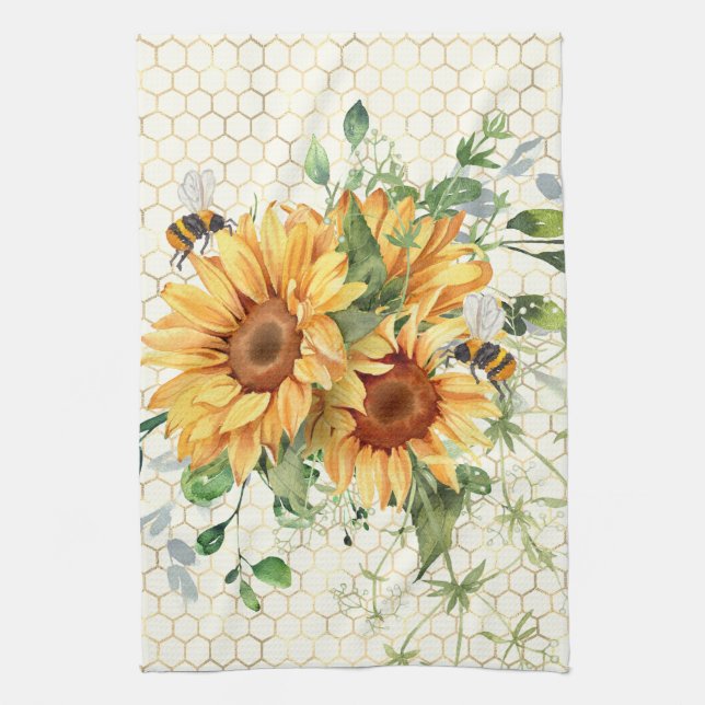 Sunflowers and bees  kitchen towel (Vertical)