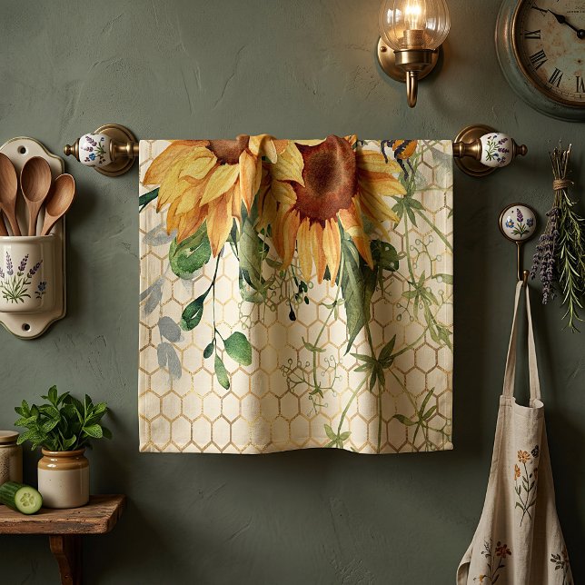 Sunflowers and bees  kitchen towel (Creator Uploaded)