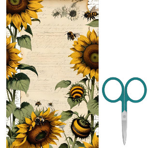 Sunflowers and Bees Line Script Tissue Paper