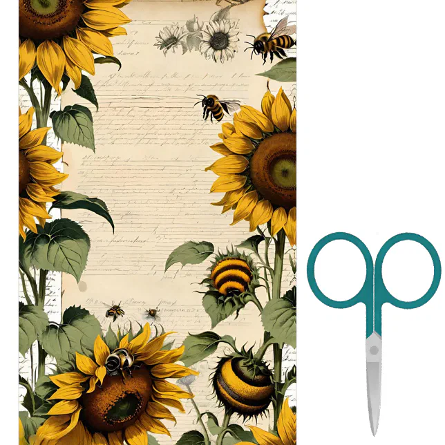Sunflowers and Bees Line Script Tissue Paper | Zazzle