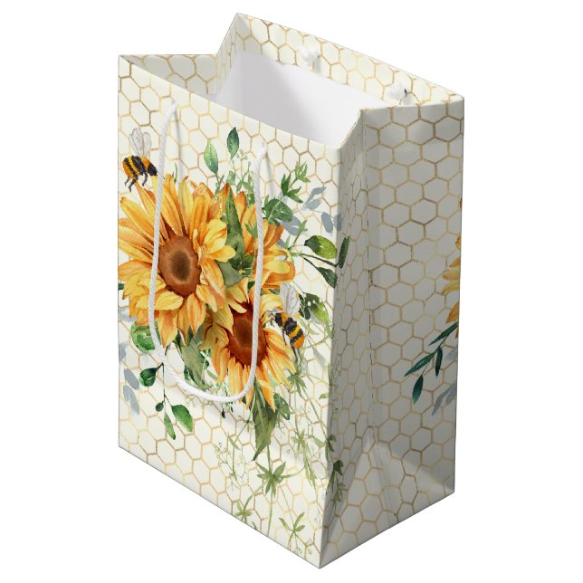 Sunflowers and bees medium gift bag (Front Angled)