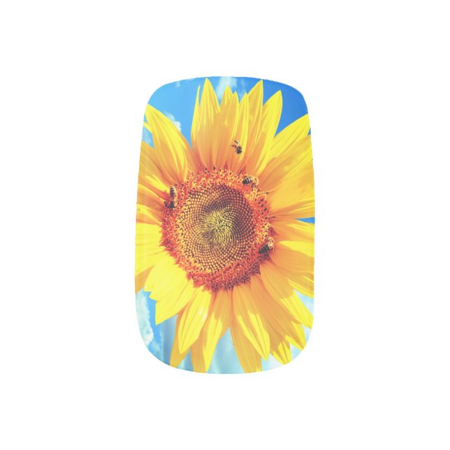 Sunflowers and Bees Nail Art Fresh Design (Right Thumb)