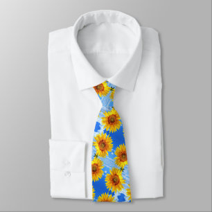 Sunflowers and Bees on Blue Sky Party Neck Tie