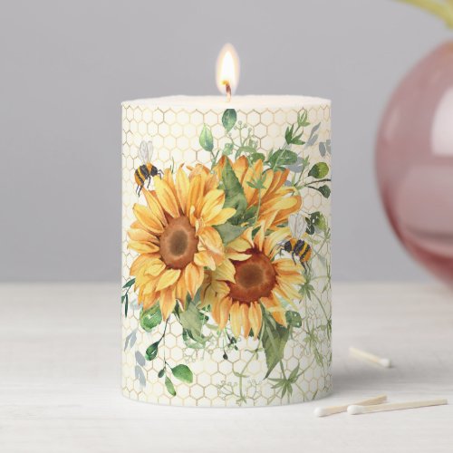 Sunflowers and bees  pillar candle