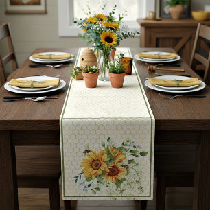 Sunflowers and bees short table runner