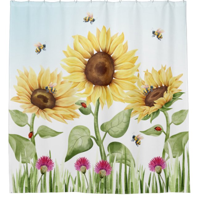 Sunflowers and Bees Shower Curtain (Front)